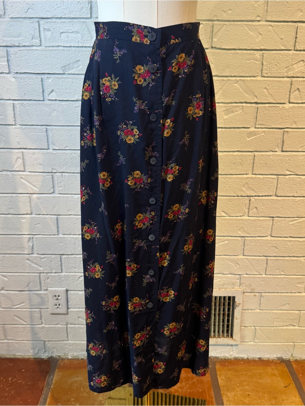 Vintage 90s y2k Chaus Navy Floral Button Front Skirt Womens 12